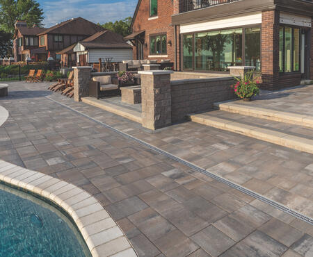 Patio with fireplace using Molina® products from Brampton Brick