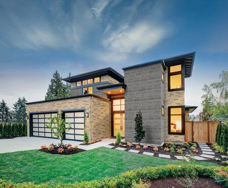 House using Contempo stone and Contemporary brick products from Brampton Brick 