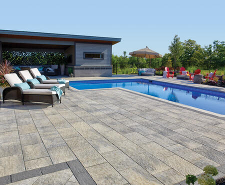 Patio with pool using Rialto and Monterey products from Brampton Brick