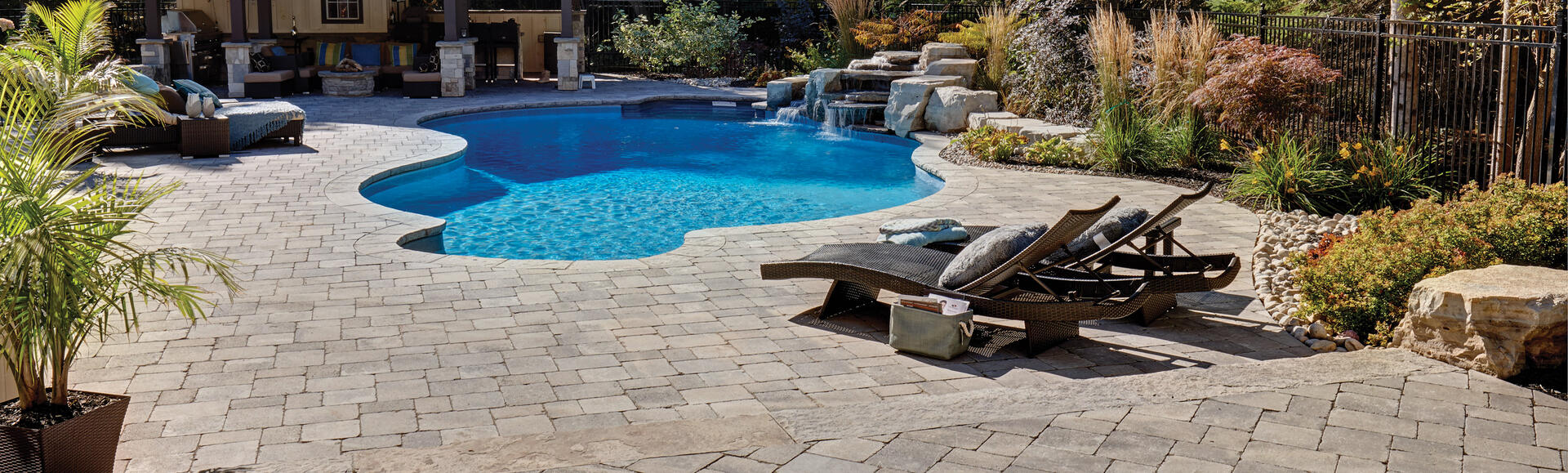 Patio with pool using Colonnade products from Brampton Brick